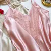 Camisola feminina: Pijamas Luxuosos e Elegantes, Seda Simulada, Estilo Europeu e Americano de Verão, Renda, Seda Gelada, Fino, Roupa de Casa Sexy