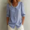 2026 Europeu e Americano Amazon Site Independente Transfronteiriço Primavera e Verão Novo Estilo Manga Média Listrada Decote V Camisa Top Camiseta Roupas Femininas