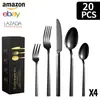 Nuevo Mango Cuadrado de Acero Inoxidable para Amazon Transfronterizo, Juego de 20/30/40/60 Piezas, Vajilla Occidental, Cuchillo para Filete, Tenedor y Cuchara