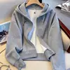 Moletom curto vinho para mulheres, forrado com fleece, grosso, com capuz, com zíper, super estiloso, para baixinhas, jaqueta cardigã estilo americano para primavera