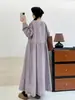 Vestido Longo Feminino Estilo Japonês Mori Girl Outono 2025 Bordado Floral Manga Longa Gola Redonda Cobrindo a Carne Emagrecimento Solto