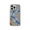 Capa com Espelho de Flor e Laço Azul para iPhone 16 para Comércio Exterior, Adequada para Apple 17 Pro Max, Pode Ser Usada como Estojo de Maquiagem
