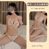 Traje de sujetador transparente de encaje sexy con lazo y tirantes huecos, ropa interior de tres puntos de tentación, ropa interior sexy, traje de ropa interior