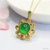 Colgante de Ágata Verde Hielo Natural Guan Yu Collar de Flor de Calcedonia para Mujeres Transmisión en Vivo Venta al por Mayor S4121303L