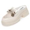 Mocassins de Couro Patente com Solado Grosso para Mulheres 2026 Novos Sapatos de Primavera e Verão para Mulheres com Laço e Superfície de Malha Vazada