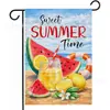 Nuevo Producto Más Vendido Transfronterizo: Bandera de Jardín de Verano con Estampados de Paleta de Helado de Playa Oceánica y Serie de Sandía, Bandera de Jardín de Lino de Doble Cara