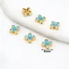 Pulsera de Flores de Cuatro Hojas con Piedra Turquesa Inlaidada con Perlas Espaciadoras de Zirconia de Oro Real de 18K que Conserva el Color Pulsera Collar Accesorios DIY C45