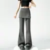 Toma Real de Pantalones Acampanados de Algodón de Aire Falsos de Dos Piezas para Mujer, Estilo Primavera Cintura Alta Adelgazantes Versátiles Casuales de Longitud Hasta el Suelo