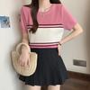 Popular Top de Punto Interior de Verano para Mujer de Manga Corta, Nuevo Estilo, Seda de Hielo Fina Transpirable, Combinación de Colores, Casual, Suelto, Adelgazante