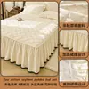 Saia de cama de algodão cru Classe A com soja, cor sólida, estilo coreano, lavável à máquina, estilo princesa com renda, capa de saia de cama acolchoada