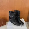 Botas de Media Caña con Hebilla de Ante Retro 2026 Otoño Nueva Llegada Diseño de Nicho Botas Western de Tacón Apilado Botas de Montar