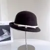 Chapéu Bucket com Borda de Laço de Seda e Linho Decorativo em Renda para Mulheres, Chapéu de Feltro de Lã Australiana de Inverno, Chapéu de Pescador Versátil e Estiloso