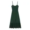 7722-26 Primavera Estilo Retro Francés Blogger Ceñidor de Cintura Adelgazante Versátil Vestido de Tira Larga