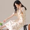 Estilo de Verano Nuevo Cómodo Algodón Puro Camisón de Mujer Manga Corta Cuello Redondo Ropa para el Hogar Vestido Dulce y Fresco de Largo Medio