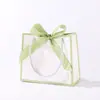 Bolsa de Papel tipo Bandolera Blanca y Verde Lista para Usar con Lazo, Bolsa para Regalo de Boda, Bolsa Pequeña para Regalo en Blanco con Borde Verde
