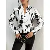 Em Estoque Amazon Europeu e Americano Comércio Exterior Transfronteiriço Camisa Feminina Estampada com Gola Lapela Camisa Casual de Manga Longa Top