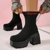 Sitio Independiente Europeo y Americano de Tallas Grandes Botines de Cuero con Tacón Alto Clásicos Simples Tacón Grueso Punta Redonda Botas de Moda Martin para Cuatro Estaciones