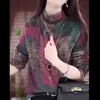 Top de Mujer de Manga Larga con Estampado, Estilo Coreano, Nuevo de Moda para Otoño e Invierno, con Trabajo Artesanal Pesado, Diseño Elegante y que Reduce la Edad, Cuello Semi-Alto, Camisa Cálida