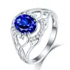Novo Anel Aberto Oval Elegante Azul Escuro Turmalina Azul Anel de Safira Solta Diamante Anel