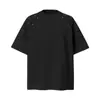 Camiseta de Verano de Diseño Decorativo con Remaches, Hombro Acolchado, Manga Corta, Casual, Versátil, Camiseta Pesada Superior para Hombre