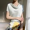 Satén de Seda 2026 Primavera y Verano Nuevo Estilo Corto Camiseta Elegante para Mujer Cuello Francés Manga Corta Simple Talla Grande