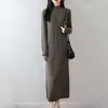 Vestido de Punto Nuevo Otoño/Invierno 2026 Lana Pura Cuello Alto Manga Larga para Mujer Color Sólido Trenzado Cintura Alta Vestido Largo