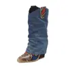 Botas de Cuero Europeas y Americanas, Tallas 34-50, Botas de Caña Alta, Botas de Tacón Alto con Punta Redonda, Botas Martin para Mujer de Otoño e Invierno sin Cordones, Botas para Mujer de Talla Extra Grande
