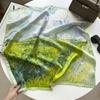 Bufanda de seda con pintura al óleo de campo de trigo verde para mujer, nueva bufanda de primavera 100 % seda morera, bufanda cuadrada sencilla que combina con todo.