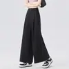 Calça cropped de algodão Tencel de perna larga para mulheres, estilo fino de verão, novo modelo 2026, solta, emagrecedora, com caimento, calça casual versátil