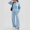 2026 Ropa Femenina Transfronteriza Europea y Americana Otoño e Invierno Nueva Moda Holgada Manga Larga Superior Pantalones de Pierna Ancha Conjunto Deportivo Casual de Dos Piezas