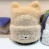 Versión Coreana Otoño e Invierno Nuevo Gorro de Punto Lindo con Orejas de Gato Color Sólido Gorro Cálido para el Frío Moda para Mujer Gorro Turbante Versátil