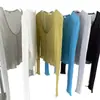 Cárdigan de punto de lino de alta calidad coreano Dongdaemun para mujer, top fino de canalé de color liso con protección solar de manga larga