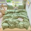 Juego de Cuatro Piezas de Algodón Cepillado Espeso Clase a, Sábana de Algodón Lavado Estilo Fresco, Funda de Edredón, Funda de Almohada, Juego de Tres Piezas para Dormitorio de Estudiante, Estilo Ins