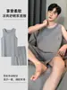 Pijama para Hombre Verano Imitación Algodón Delgado 2026 Nuevo Estilo Chaleco Shorts Conjunto de Ropa para el Hogar para Hombre Talla Grande Sin Mangas Verano