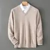 Suéter Masculino Gola V 100% Lã Pura Tricô Grosso Camada Interna Camada Base Top Casual de Negócios