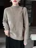 Suéter de lana 100% pura para mujer, estilo relajado, cuello semi-alto, doble hebra engrosada, jersey raglán holgado, camiseta básica de punto versátil