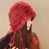 Nuevo Estilo 2025 Sombrero de Felpa con Borla de Piel de Conejo Real para Protección de Orejas para Mujer en Otoño e Invierno, Sombrero de Punto Cálido para Cara Pequeña, Sombrero Lei Feng para Esquiar