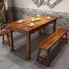 Juego de Mesa y Taburetes con Superficie Carbonizada, Mesa de Comedor de Madera Maciza, Mesa y Sillas para Desayuno de Comida Rápida, Mesa y Sillas para Restaurante, Tienda de Snacks, Madera