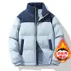 Jaqueta Acolchoada de Marca Tendência para Casal de Inverno, Casaco de Algodão Colorido Quente e Fashion com Gola Alta, Roupa Externa de Algodão Espessa e Forrada com Fleece para Homens