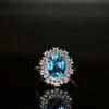 Anel de Prata S925 Topázio Azul Suíço Natural Feminino Cravejado com Diamantes Moda Sofisticado Uso Diário
