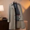 Casaco Trench Coat Longo Masculino de Sarja Não Amassa, Acima do Joelho, Dupla Face, com Forro de Lã Removível, Novo Casaco Trench Longo Outono Inverno para Homens
