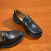 Mocasines de Cuero Grueso Estilo Retro Británico Tacón Grueso Zapatos de Una Sola Pieza Mujer 2026 Nuevos Hechos a Mano Zapatos de Cuero Pequeños para Hombre Perezoso