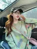Camiseta de Manga Larga Tie-Dye con Graffiti de Colores para Mujer 2025 Nuevo Otoño Marca de Moda Americana Diseño Nicho Top Holgado