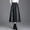 Falda de Cuero a la Moda para Mujer, Nuevo Estilo Otoño e Invierno 2026, Cintura Elástica, Elegante Falda Midi de Corte A, Falda Plisada Acampanada