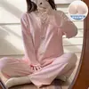 Pijama Derong Estilo Mujer con Almohadilla en el Pecho Otoño e Invierno Estilo Coreano Dulce Estilo Ins Engrosado Cálido de Manga Larga Conjunto de Ropa para el Hogar