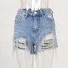 Shorts de Mezclilla Ajustados de Cintura Alta con Rasgaduras, Cadena de Borlas de Pedrería, Estación Europea, Nuevos Pantalones Cortos Calientes de Verano