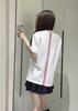 TB Verano Mujer Nuevo Cuello Redondo Manga Corta Casual Combinable Básico Hombre y Mujer Cinta Trasera Cuello Redondo Manga Corta