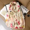 Lenço Longo de Voile Fino com Franjas, Estampa Paisley Versátil Azul Escuro Estilo Chinês, Toque de Linho e Algodão para Mulheres