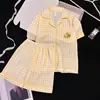 Pijama de Verão para Meninas, Conjunto de Pijama Cardigan de Algodão Nuvem de Manga Curta para Meninas, Conjunto de Roupa de Casa para Crianças Maiores