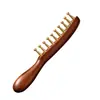 Peine Meridiano de Latón Peine Masajeador para Cuero Cabelludo y Cabeza Terapia de Meridianos, Peine Terapéutico de Dientes Anchos Engrosados para Hombres y Mujeres, Sándalo Dorado